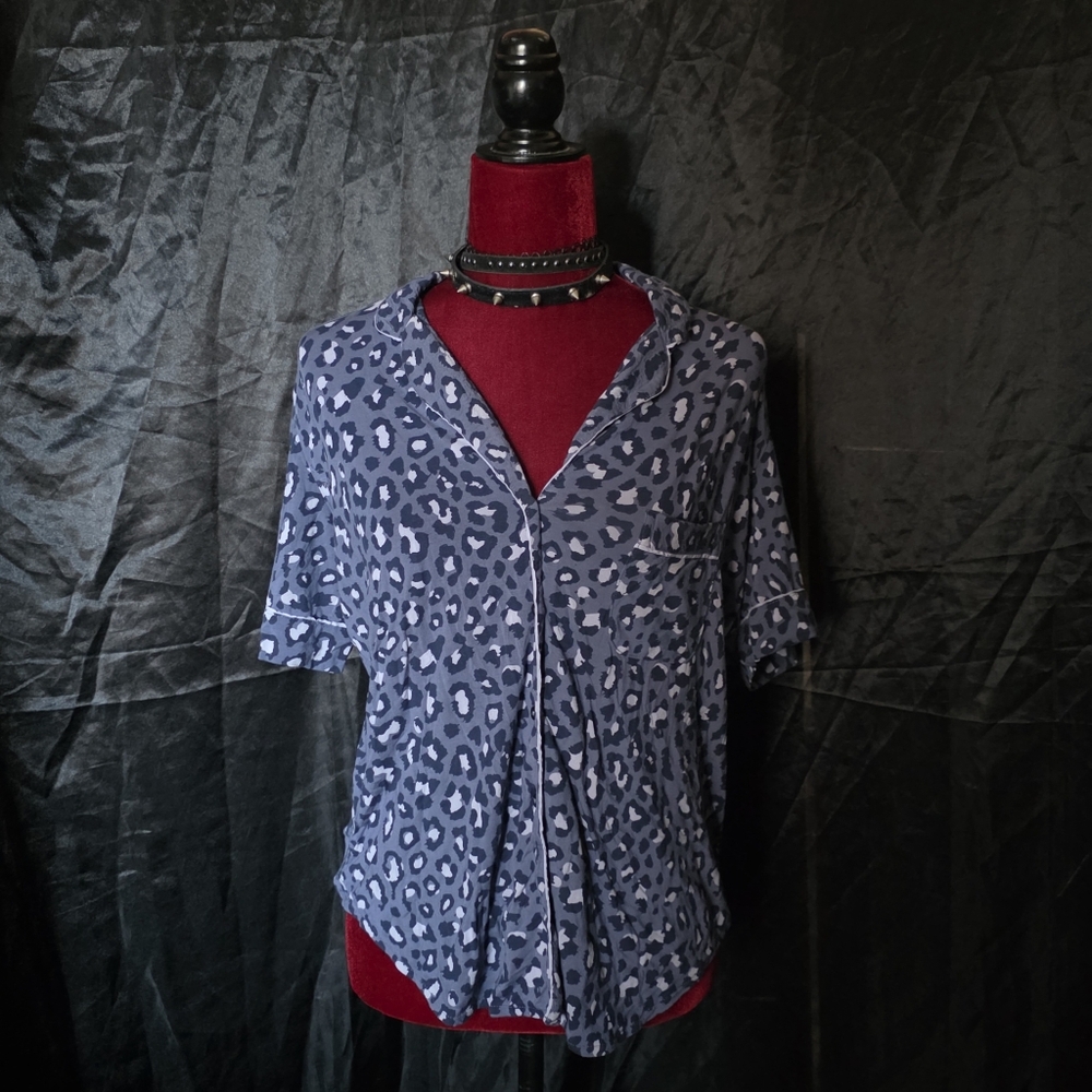 Blue Leopard Print Pijama Top